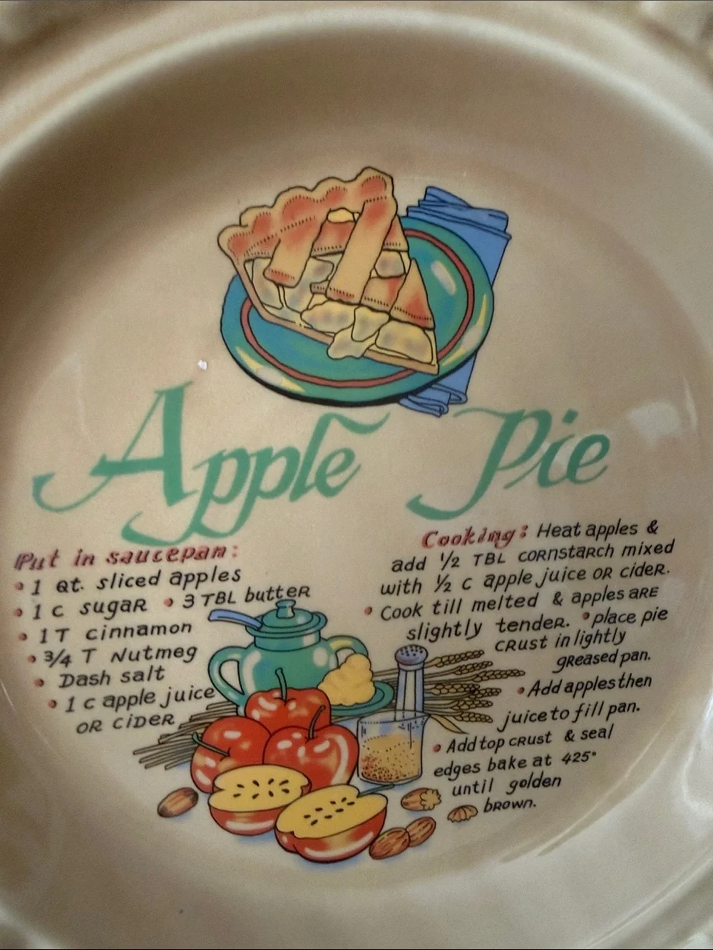 Vintage Apple Pie Ceramic Pie Plate – Beige